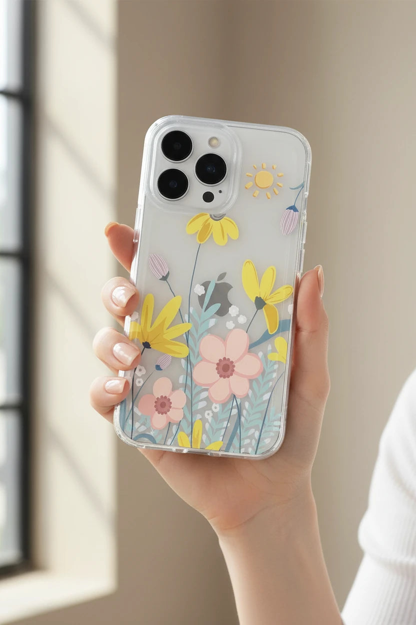 Flower Clear Phone Case For iPhone 16 15 14 13 12 11 Pro Max 16 Plus Bumper Shockproof Hard Cover Cases