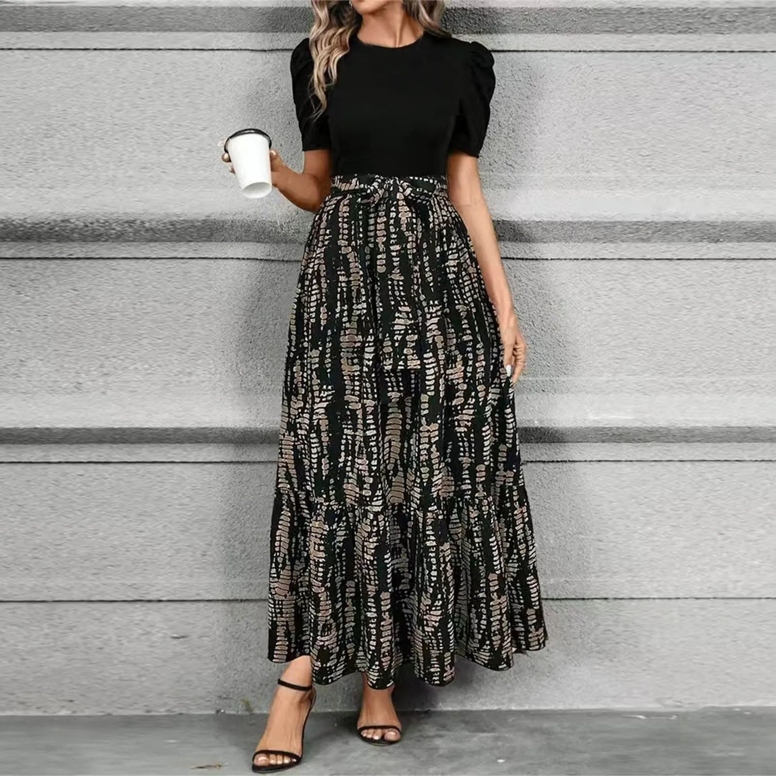 Dresses Elegant Office Lady Outfits A-line Lace-up Slim Fit Waist Ruffle Hem Skirt