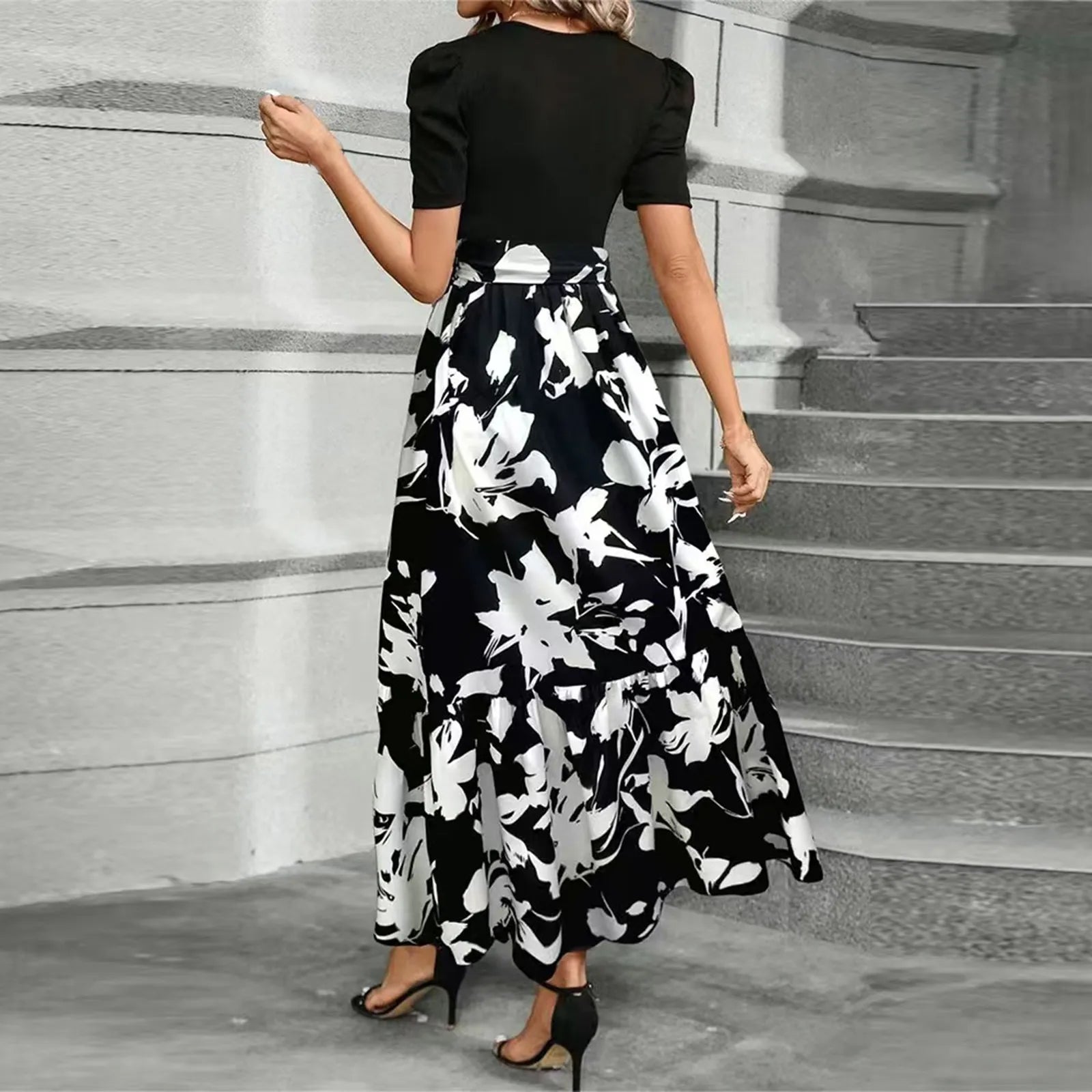 Dresses Elegant Office Lady Outfits A-line Lace-up Slim Fit Waist Ruffle Hem Skirt
