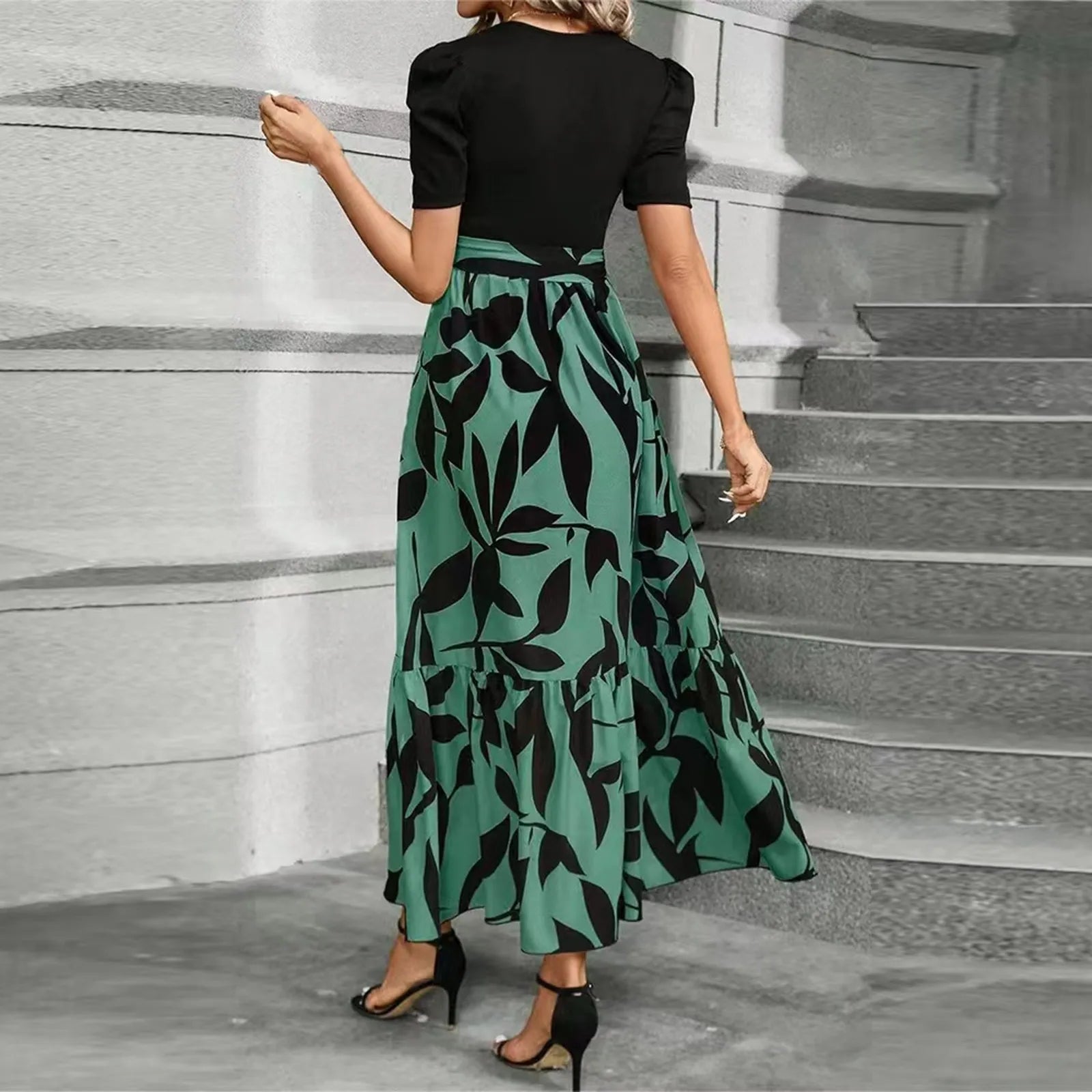 Dresses Elegant Office Lady Outfits A-line Lace-up Slim Fit Waist Ruffle Hem Skirt