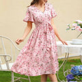 Dresses for Women Fashion Summer Lace-up Short SleeveV-Neck Women Dress Print A-LINE Dress