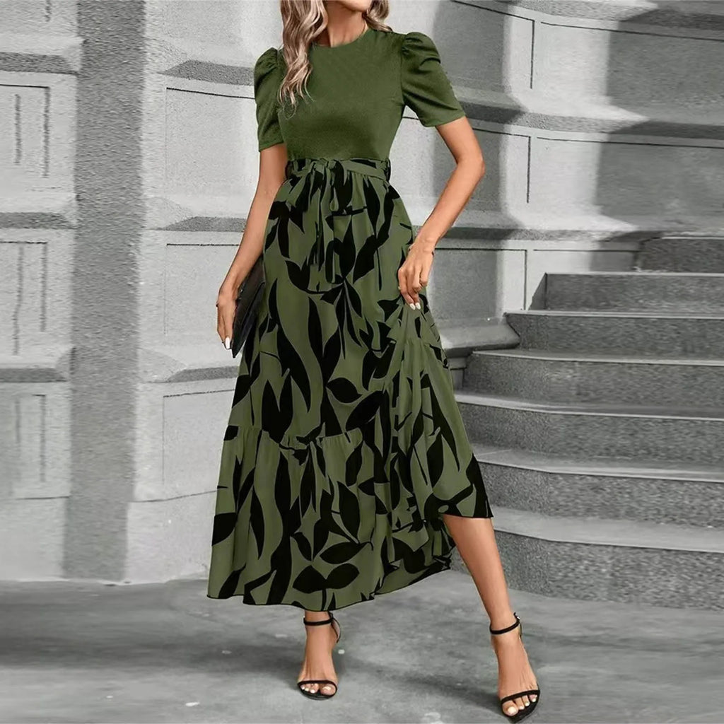Dresses Elegant Office Lady Outfits A-line Lace-up Slim Fit Waist Ruffle Hem Skirt