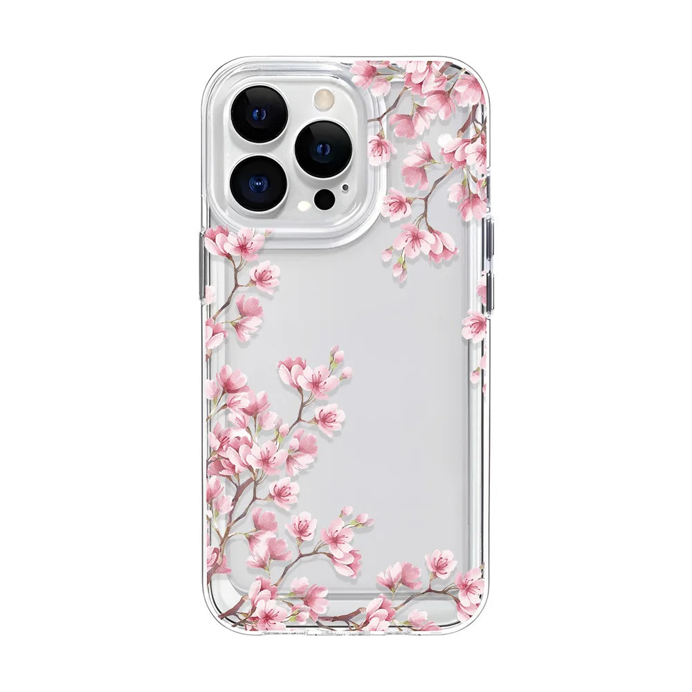 Flower Clear Phone Case For iPhone 16 15 14 13 12 11 Pro Max 16 Plus Bumper Shockproof Hard Cover Cases