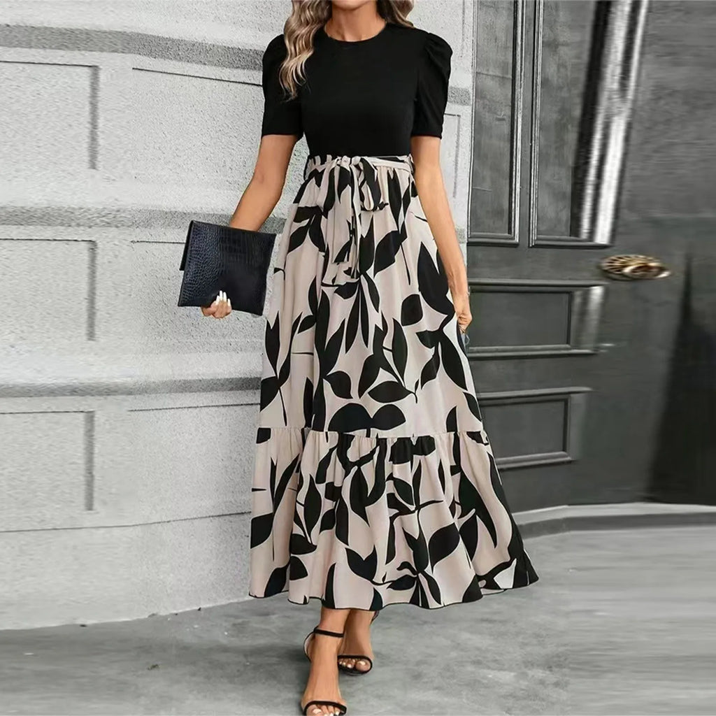 Dresses Elegant Office Lady Outfits A-line Lace-up Slim Fit Waist Ruffle Hem Skirt
