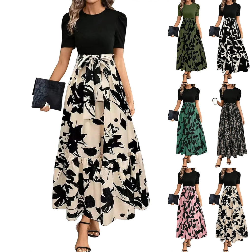 Dresses Elegant Office Lady Outfits A-line Lace-up Slim Fit Waist Ruffle Hem Skirt