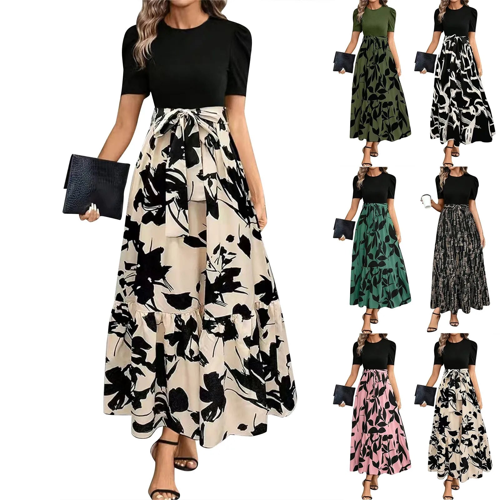 Dresses Elegant Office Lady Outfits A-line Lace-up Slim Fit Waist Ruffle Hem Skirt