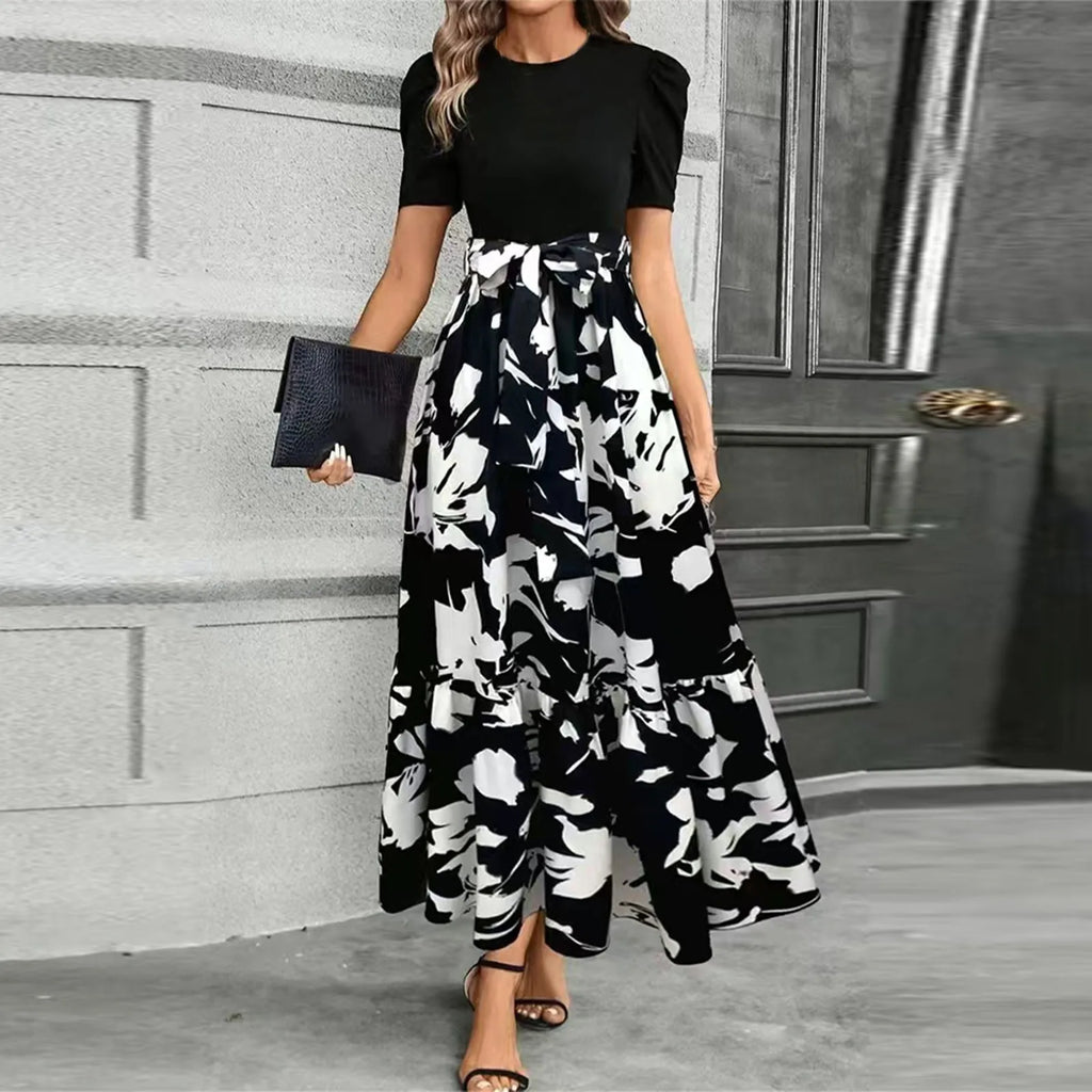 Dresses Elegant Office Lady Outfits A-line Lace-up Slim Fit Waist Ruffle Hem Skirt