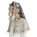 Catholic Veils for Women Mass Lotus-Shaped Gold Embroidered Venice Spanish Style Chapel Head Covering