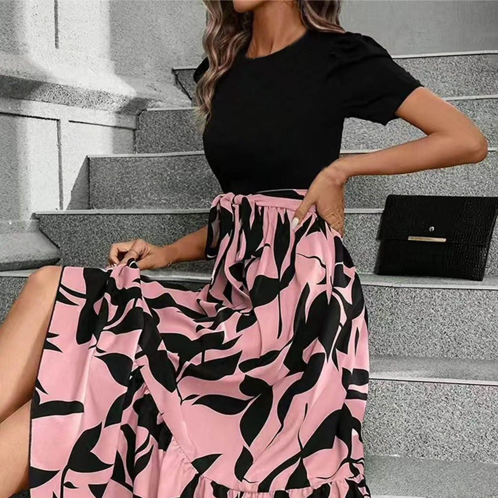 Dresses Elegant Office Lady Outfits A-line Lace-up Slim Fit Waist Ruffle Hem Skirt