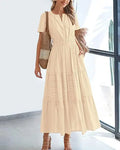 2026 New Dresses Women V Neck Ruched Puff Sleeve Dress Short Sleeve A-Line Flowy Dress Casual