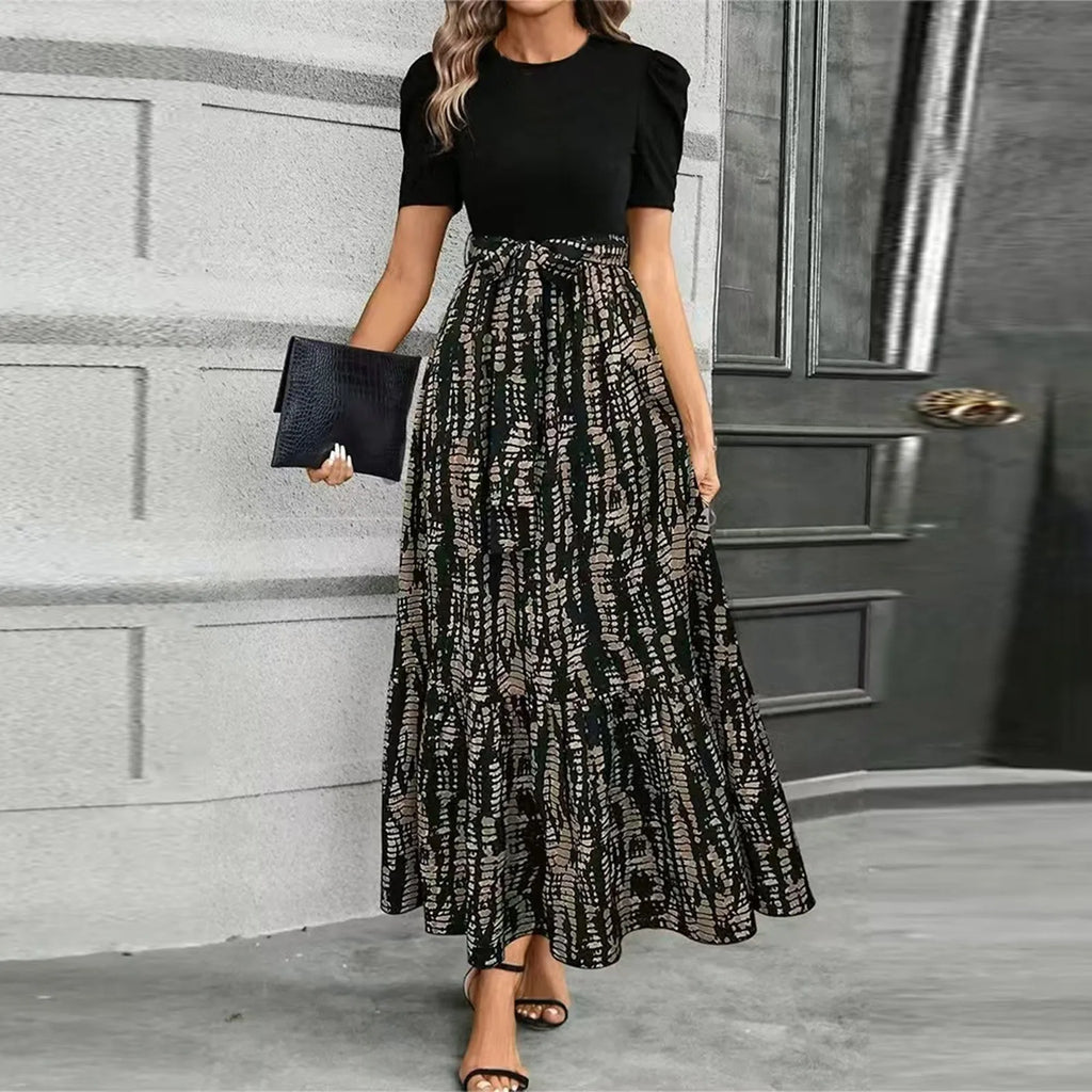 Dresses Elegant Office Lady Outfits A-line Lace-up Slim Fit Waist Ruffle Hem Skirt