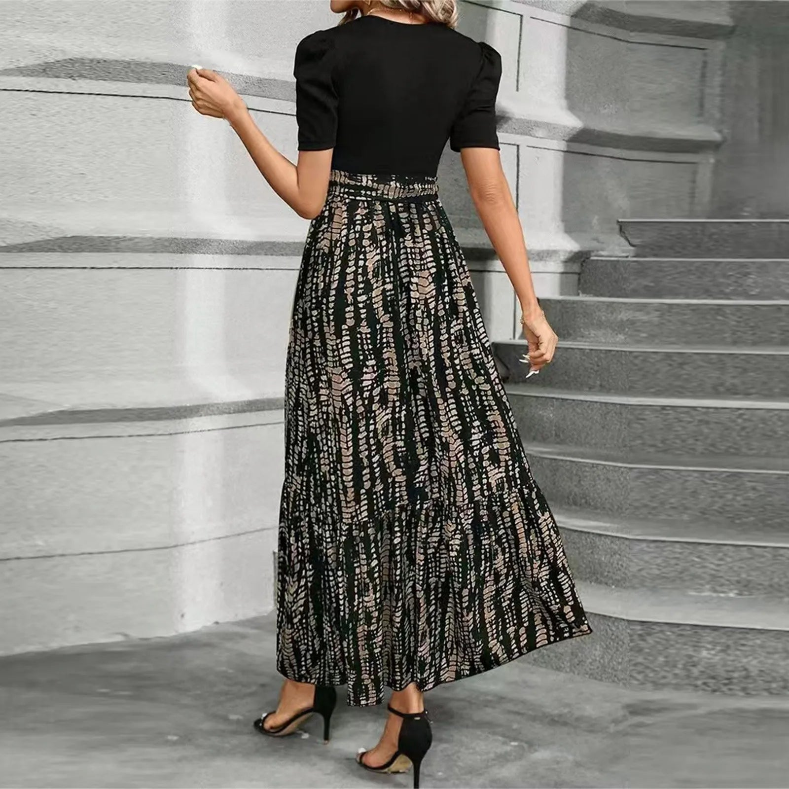 Dresses Elegant Office Lady Outfits A-line Lace-up Slim Fit Waist Ruffle Hem Skirt
