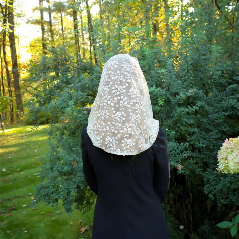 Black Navy Champagne Floral Mantilla Mass Infinity Embroidered Lace Veil