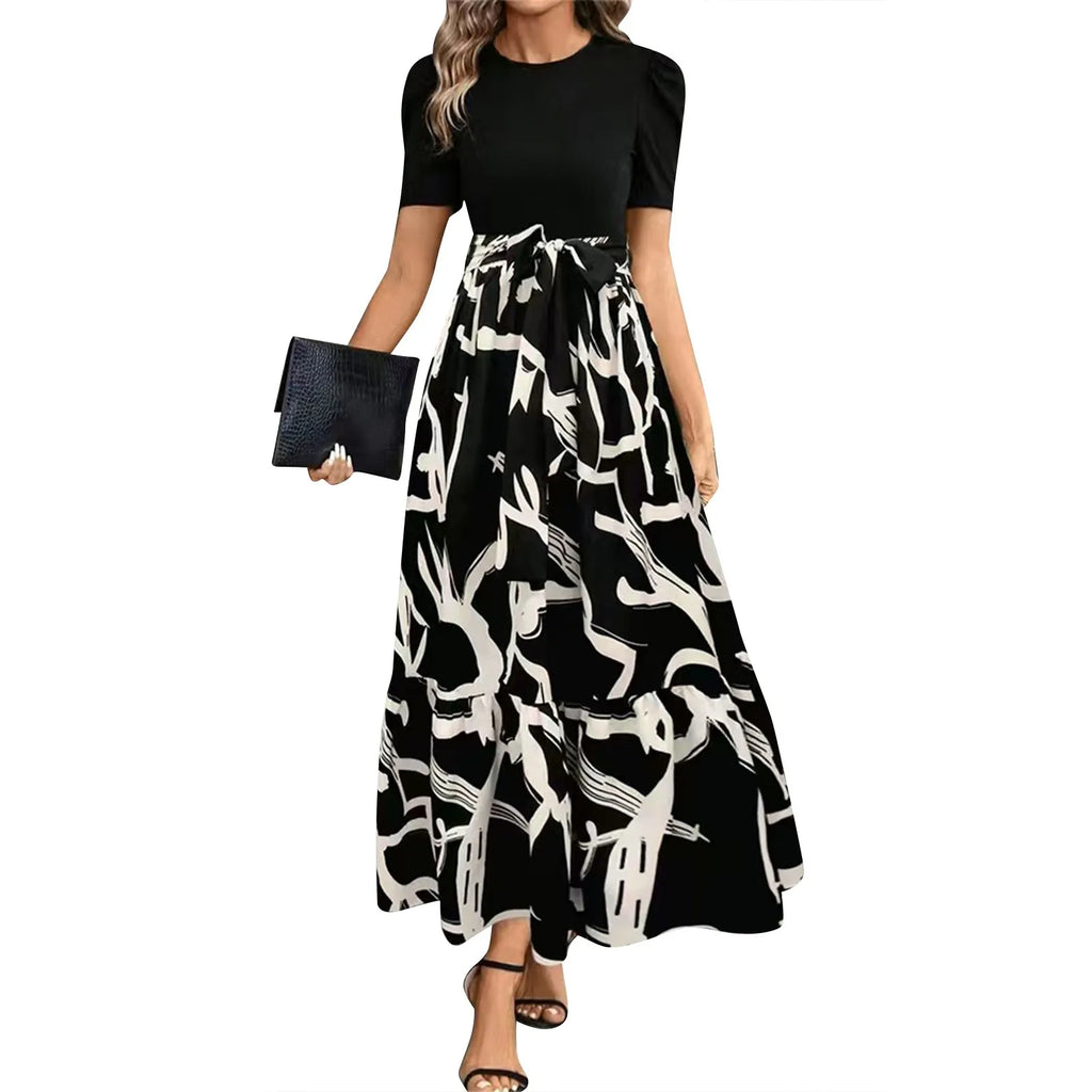 Dresses Elegant Office Lady Outfits A-line Lace-up Slim Fit Waist Ruffle Hem Skirt