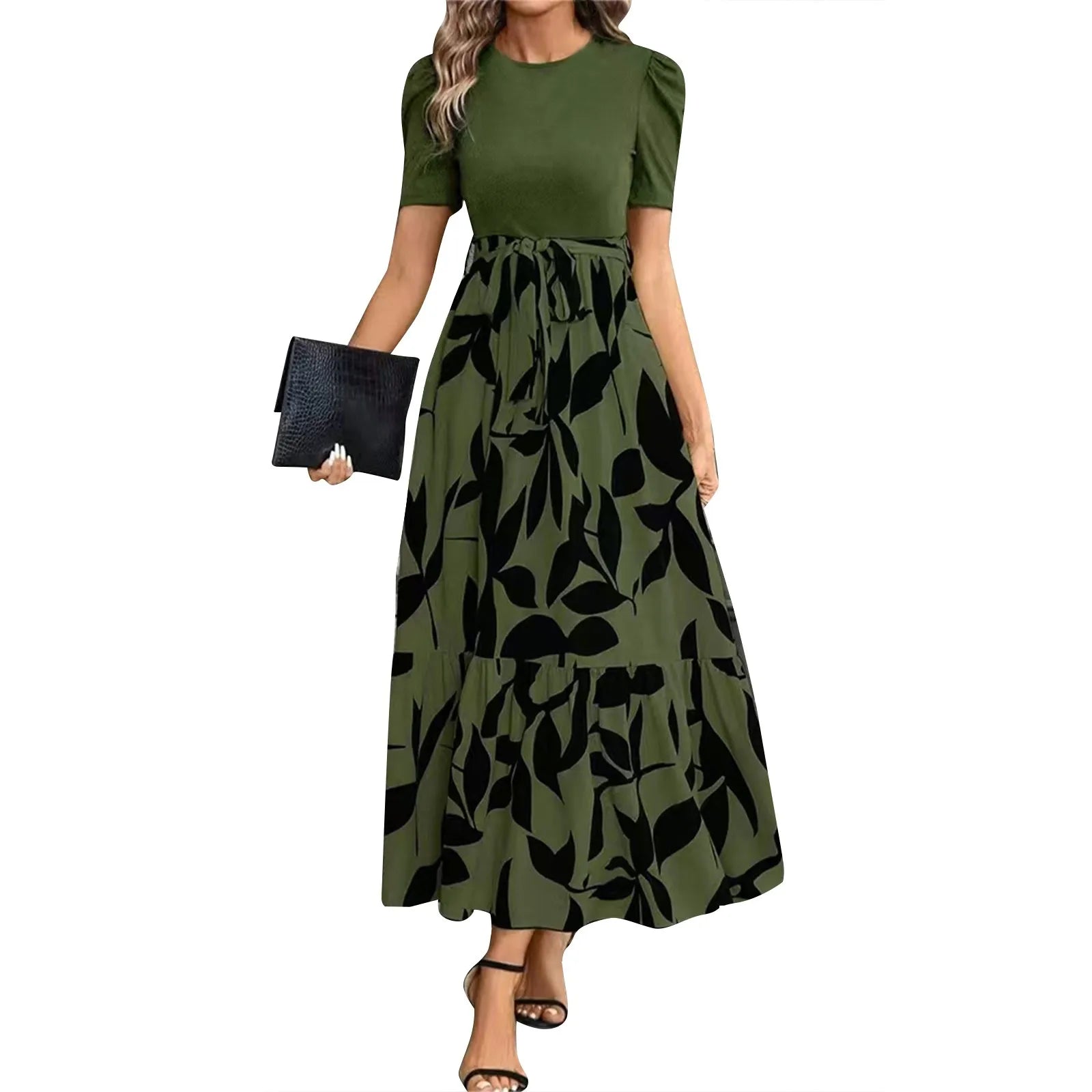 Dresses Elegant Office Lady Outfits A-line Lace-up Slim Fit Waist Ruffle Hem Skirt