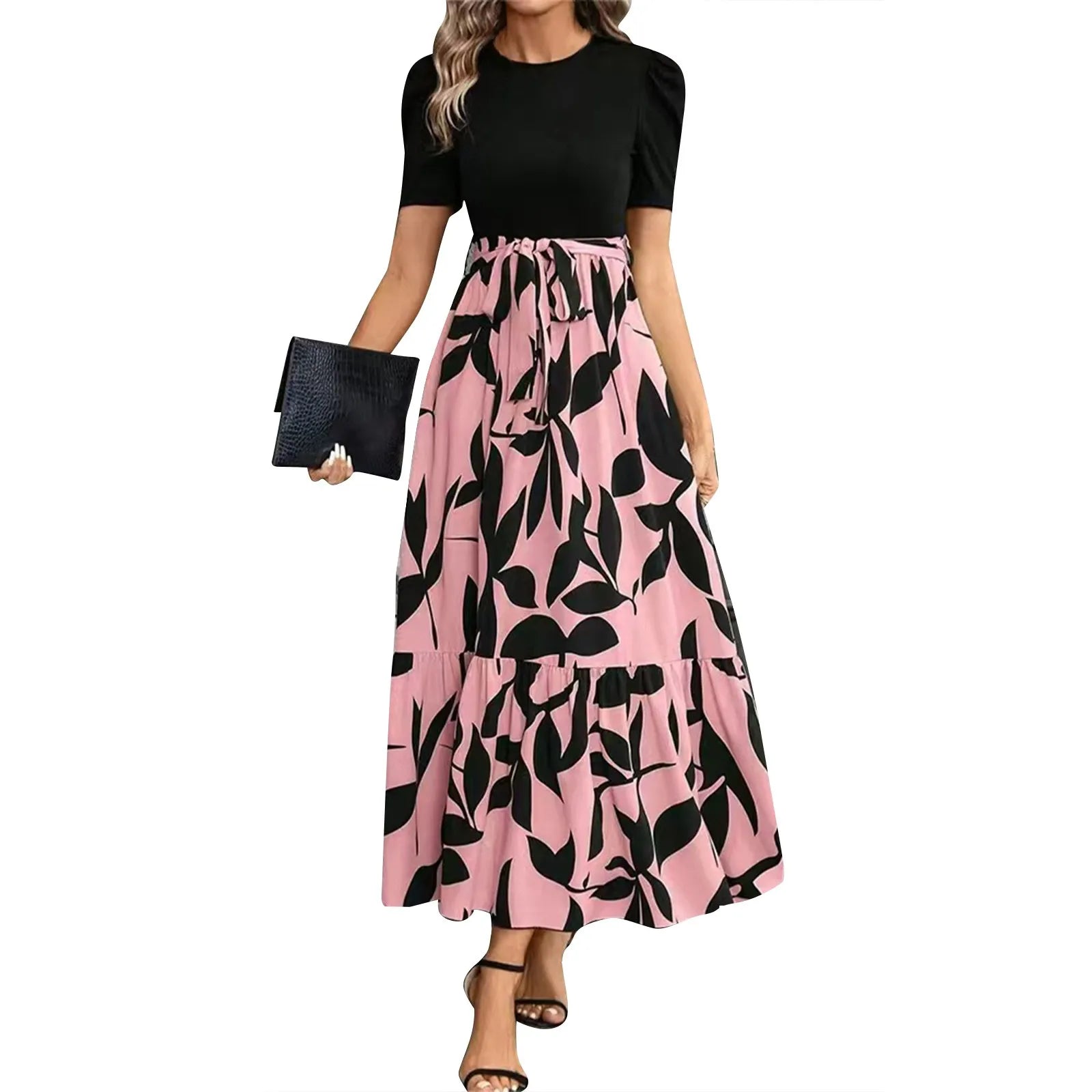 Dresses Elegant Office Lady Outfits A-line Lace-up Slim Fit Waist Ruffle Hem Skirt