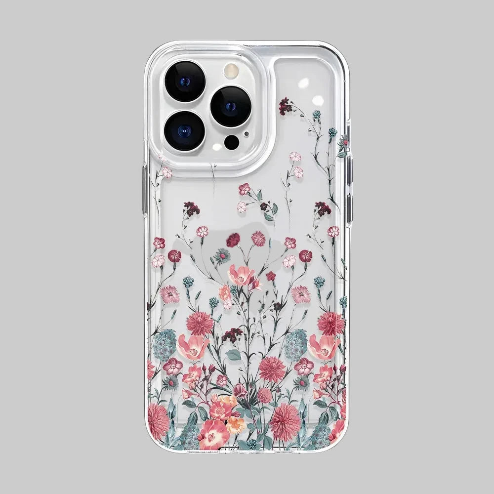 Flower Clear Phone Case For iPhone 16 15 14 13 12 11 Pro Max 16 Plus Bumper Shockproof Hard Cover Cases
