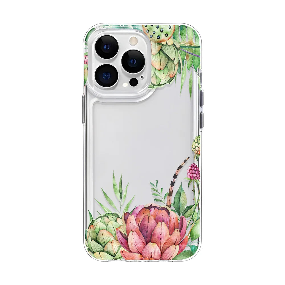 Flower Clear Phone Case For iPhone 16 15 14 13 12 11 Pro Max 16 Plus Bumper Shockproof Hard Cover Cases