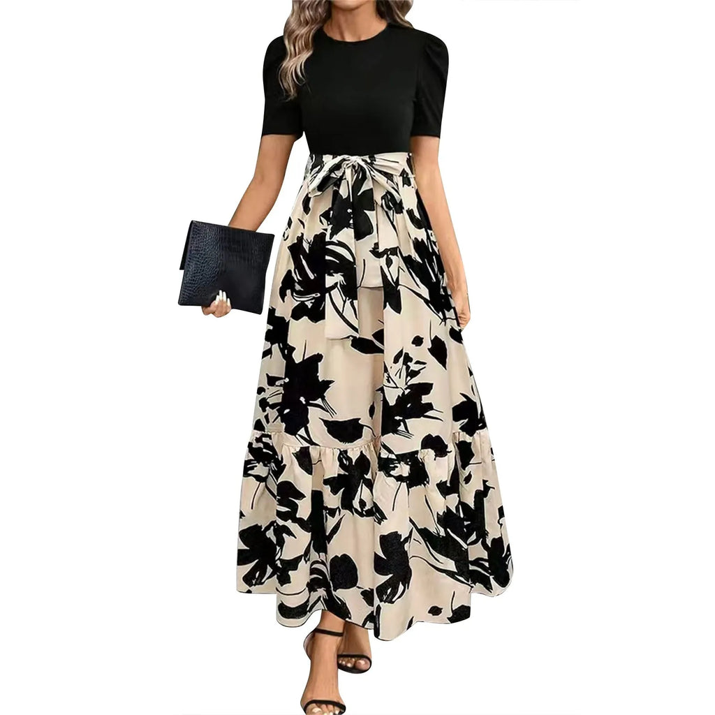 Dresses Elegant Office Lady Outfits A-line Lace-up Slim Fit Waist Ruffle Hem Skirt
