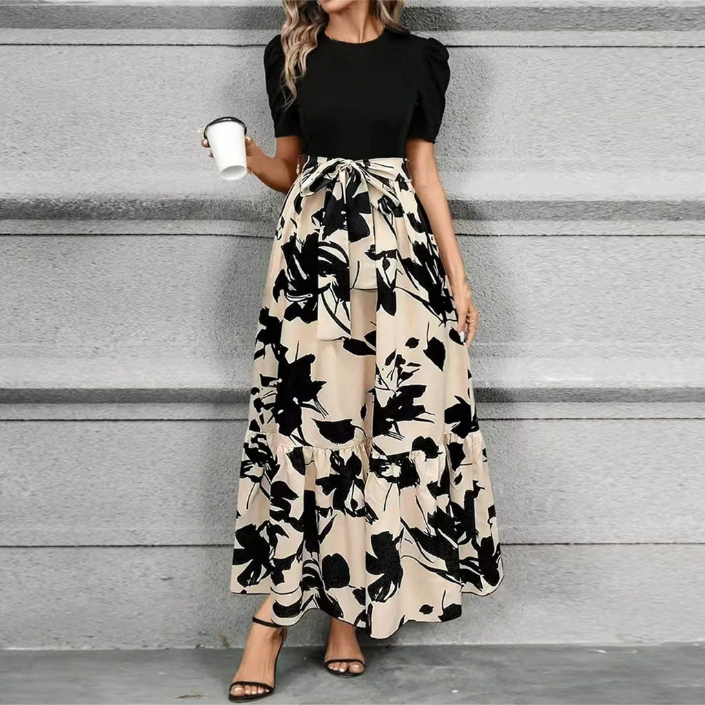 Dresses Elegant Office Lady Outfits A-line Lace-up Slim Fit Waist Ruffle Hem Skirt
