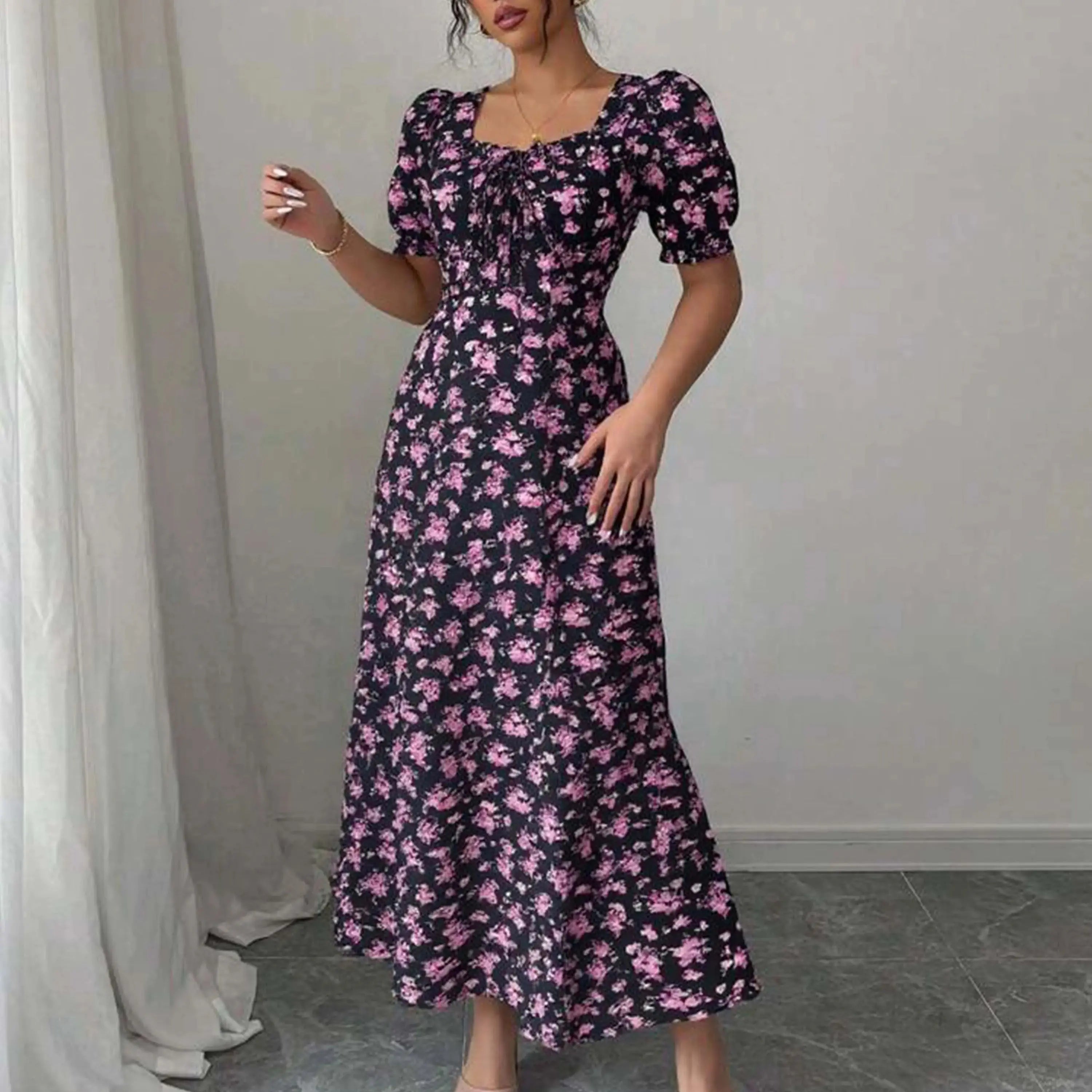 Women's Summer Maxi Dress Elegant Casual Puff Sleeve