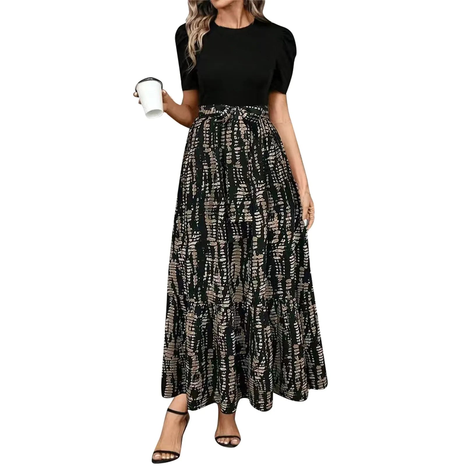 Dresses Elegant Office Lady Outfits A-line Lace-up Slim Fit Waist Ruffle Hem Skirt