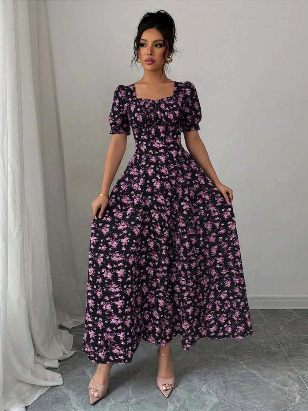 Women's Summer Maxi Dress Elegant Casual Puff Sleeve