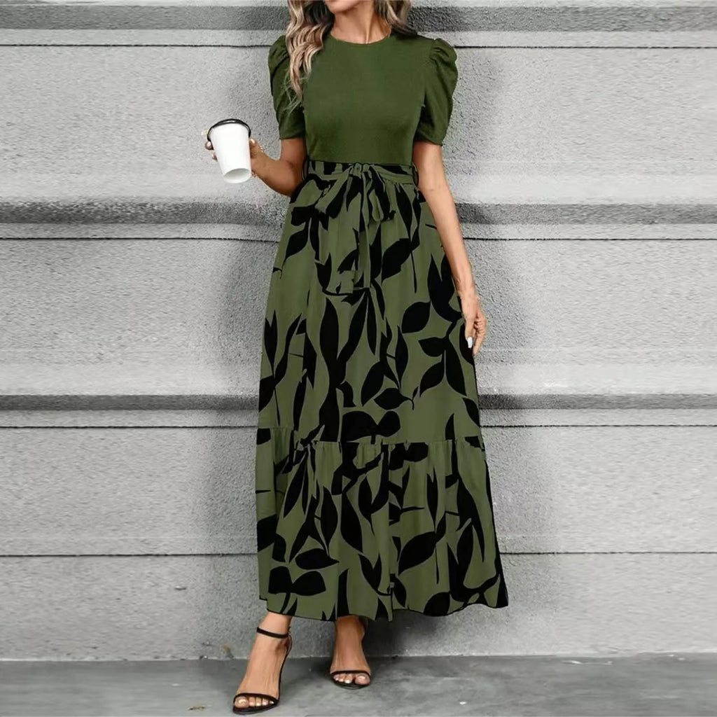 Dresses Elegant Office Lady Outfits A-line Lace-up Slim Fit Waist Ruffle Hem Skirt